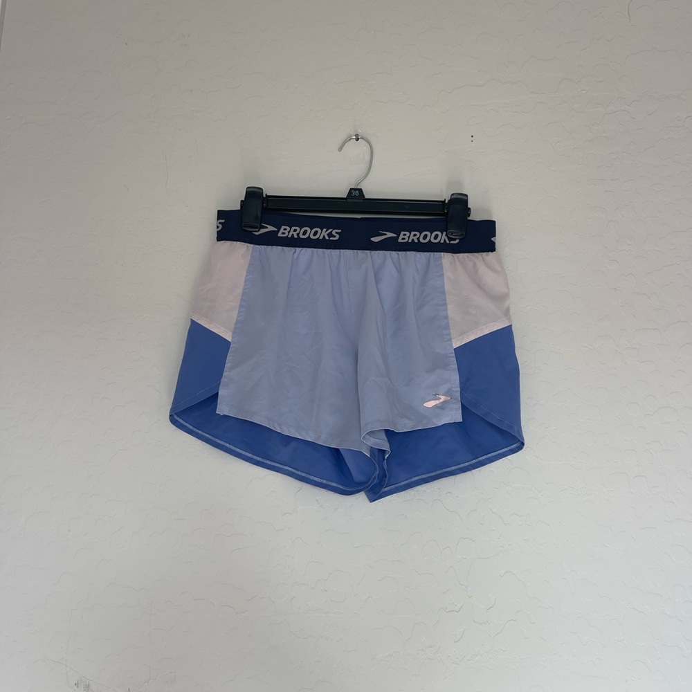 Brooks Women's Athletic Shorts - Light Blue and White